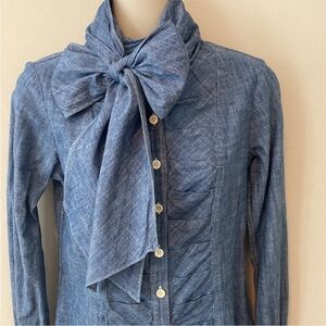 ISO Do Not Buy Billy Reid Chambray/denim blouse with bow neck Women’s sz 6-14